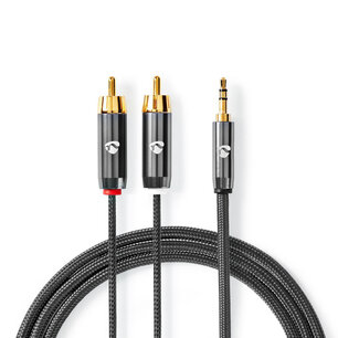 Nedis CATB22200GY50 Stereo-audiokabel 3,5 Mm Male - 2x Rca Male Gun Metal Grey Gevlochten Kabel Nedis CATB22200GY50 Stereo-audiokabel 3,5 Mm Male - 2x Rca Male Gun Metal Grey Gevlochten Kabel