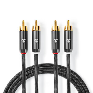 Nedis CATB24200GY10 Stereo-audiokabel 2x Rca Male - 2x Rca Male Gun Metal Grey Gevlochten Kabel Nedis CATB24200GY10 Stereo-audiokabel 2x Rca Male - 2x Rca Male Gun Metal Grey Gevlochten Kabel