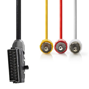 Nedis CVGP31130BK20 Schakelbare Scart-kabel Scart Male - 3x Rca Male 2,0 M Zwart Nedis CVGP31130BK20 Schakelbare Scart-kabel Scart Male - 3x Rca Male 2,0 M Zwart