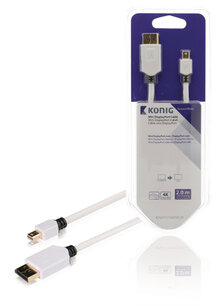König KNM37400W20 Mini Displayport Kabel Mini Displayport Male - Displayport Male 2,00 M Wit König KNM37400W20 Mini Displayport Kabel Mini Displayport Male - Displayport Male 2,00 M Wit